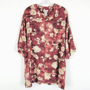 Breakwater Tropical Floral Mens Button Down Shirt Size XL Short Sleeve Burgundy